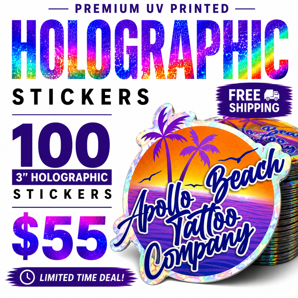 3″ UV Holographic Stickers – 100 Pack